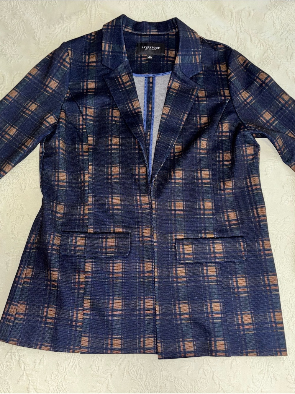 Liverpool Boyfriend Blazer Boxy Plaid Med Stretch Office EXC